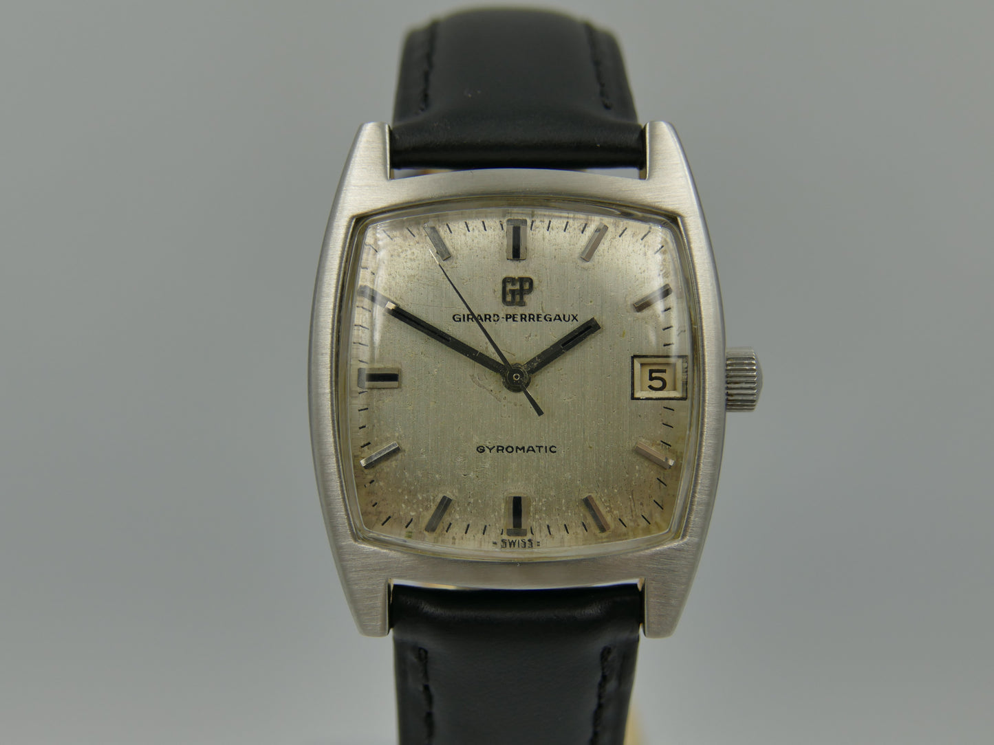 60s vintage watch mens Girard perregaux Gyromatic tonneau steel serviced