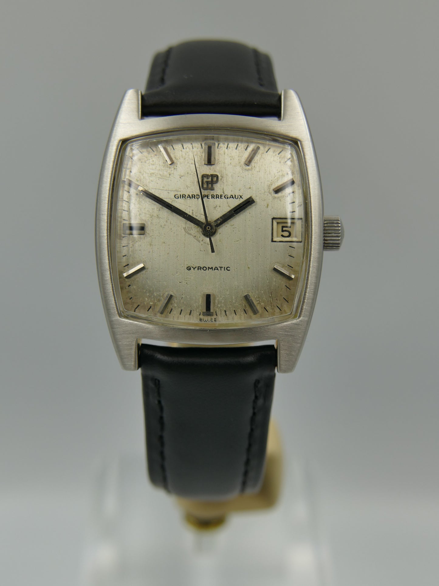 60s vintage watch mens Girard perregaux Gyromatic tonneau steel serviced