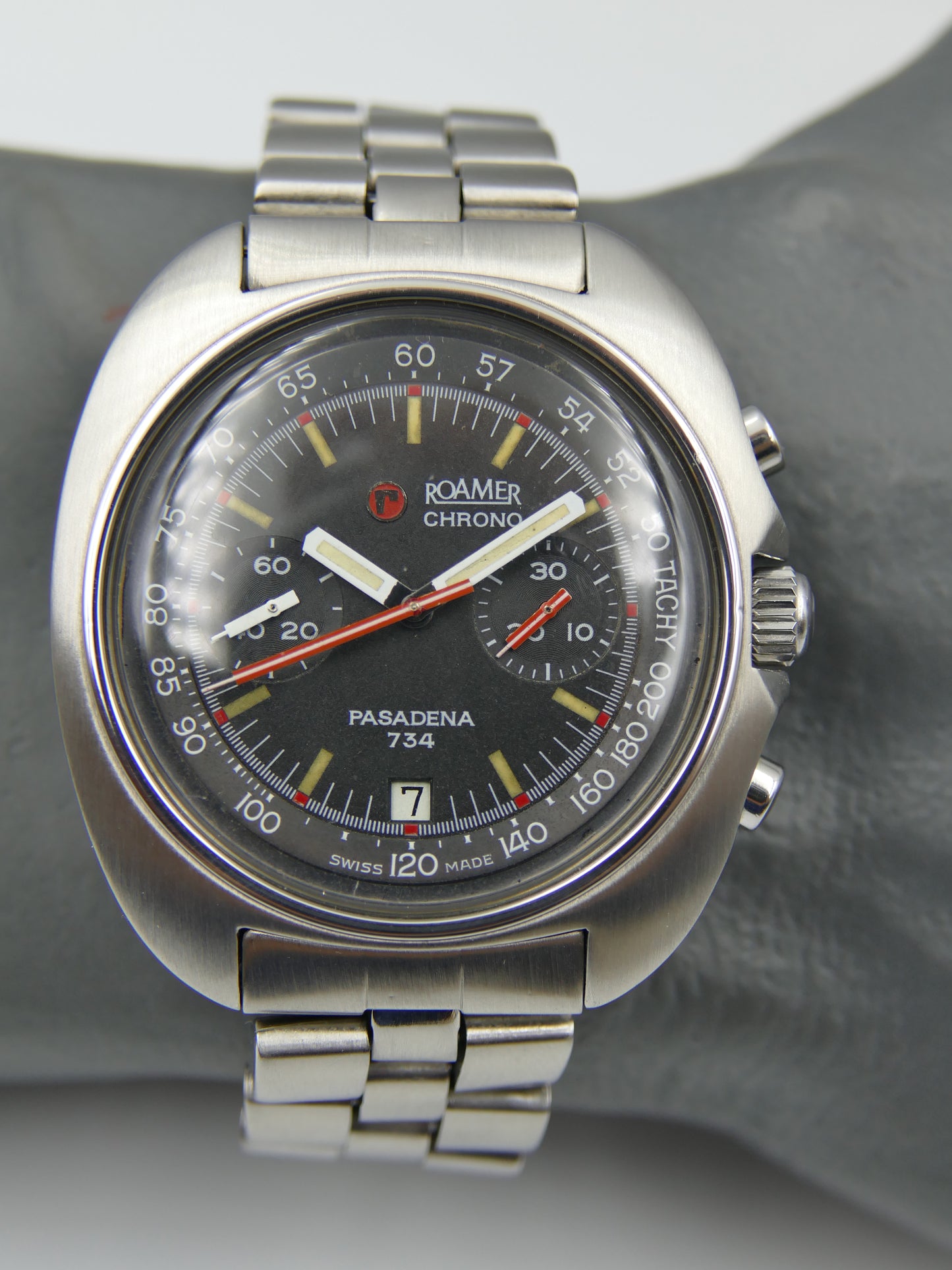70s vintage watch mens Roamer Pasadena 734 ref 734-9120.608 chrono valjoux 7734 serviced