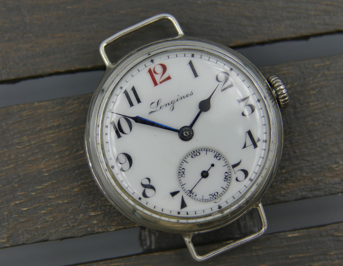 10s vintage watch WW1 Longines trench military solid silver 900 hand wind 13.34 rare
