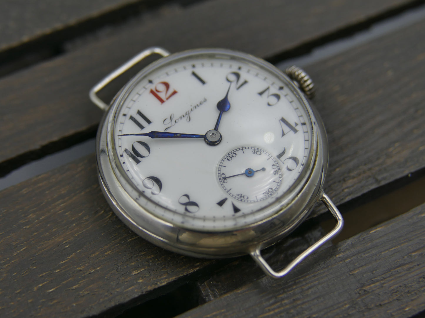 10s vintage watch WW1 Longines trench military solid silver 900 hand wind 13.34 rare