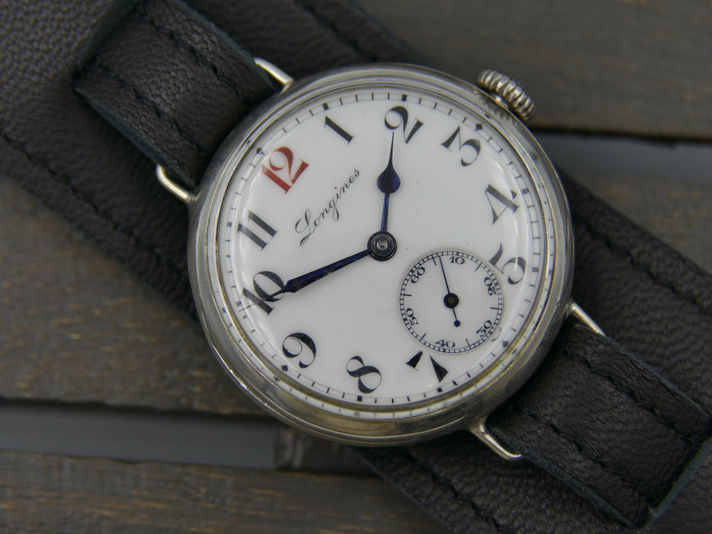 10s vintage watch WW1 Longines trench military solid silver 900 hand wind 13.34 rare