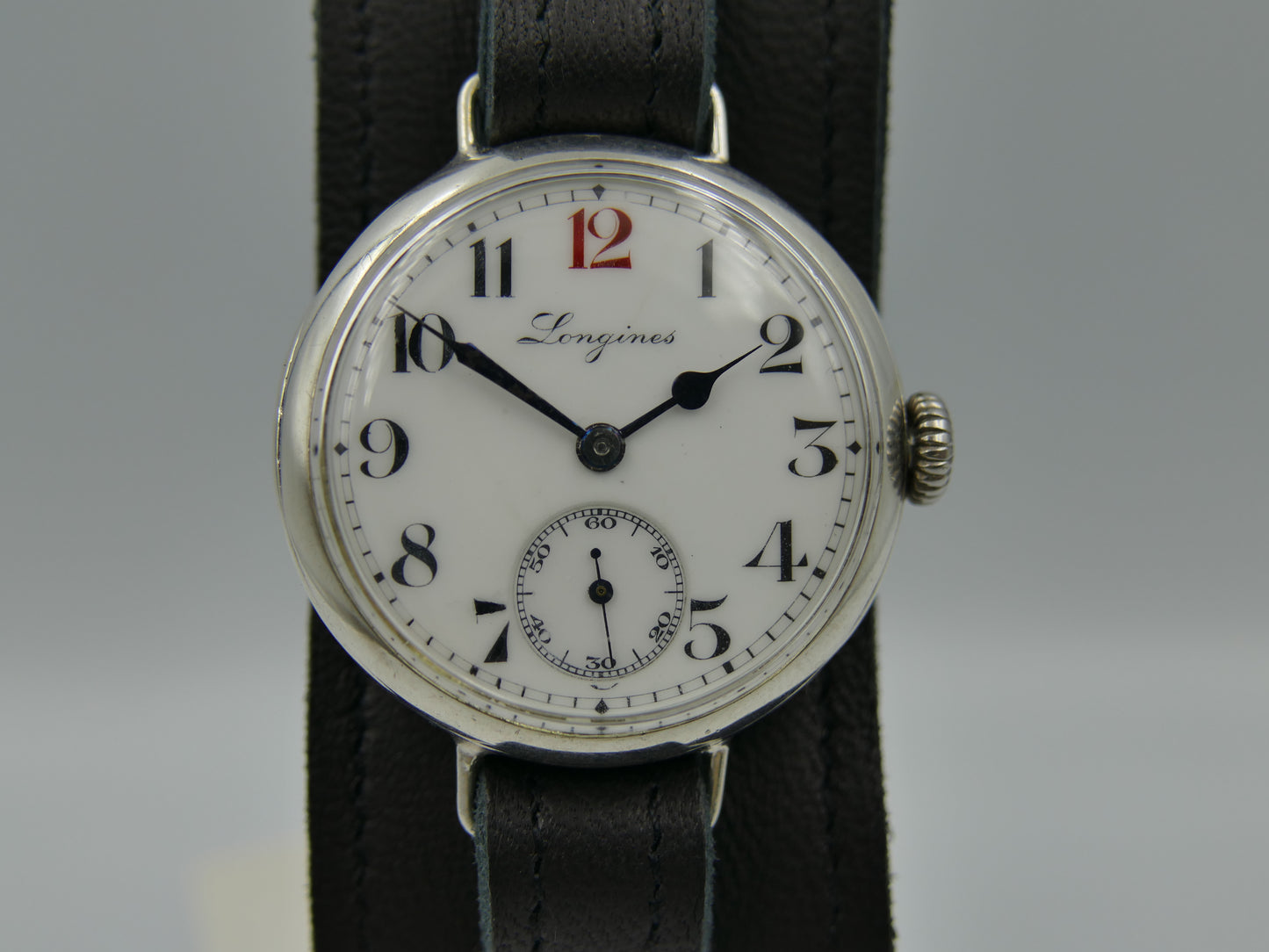 10s vintage watch WW1 Longines trench military solid silver 900 hand wind 13.34 rare