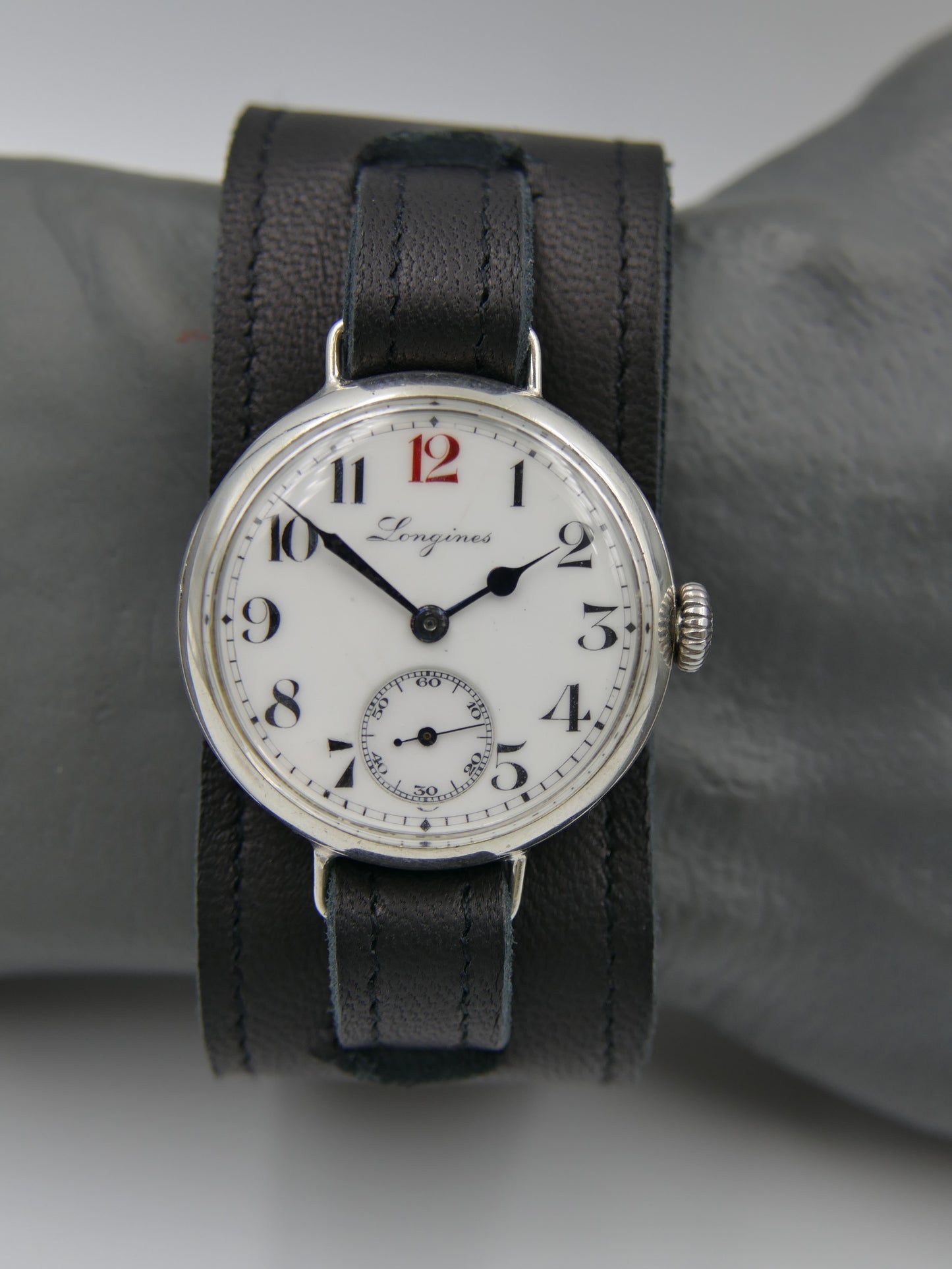 10s vintage watch WW1 Longines trench military solid silver 900 hand wind 13.34 rare