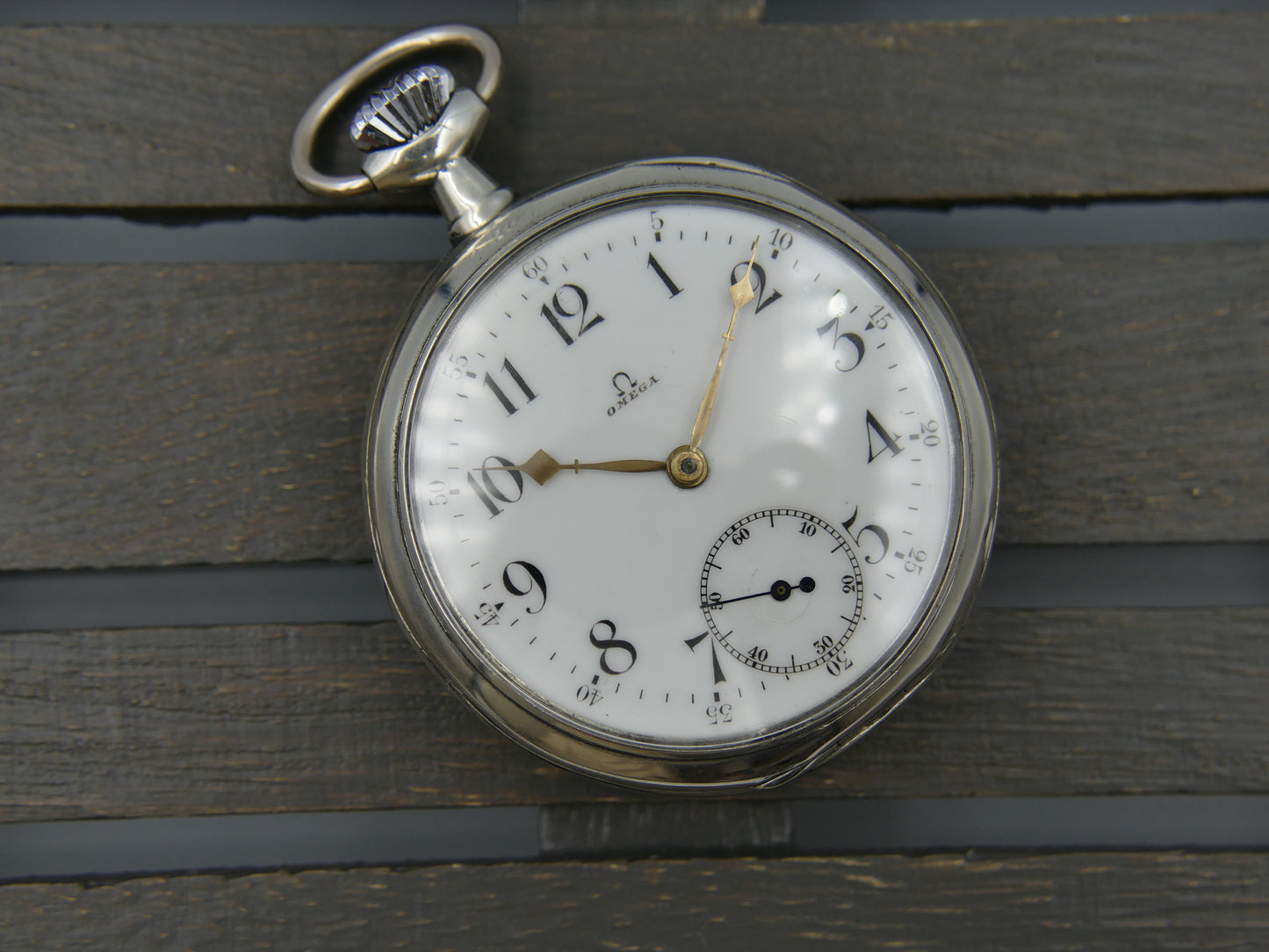 1916 vintage gousset pocket watch Omega 18’’’ L7-16p manual wind solid silver case 0.800