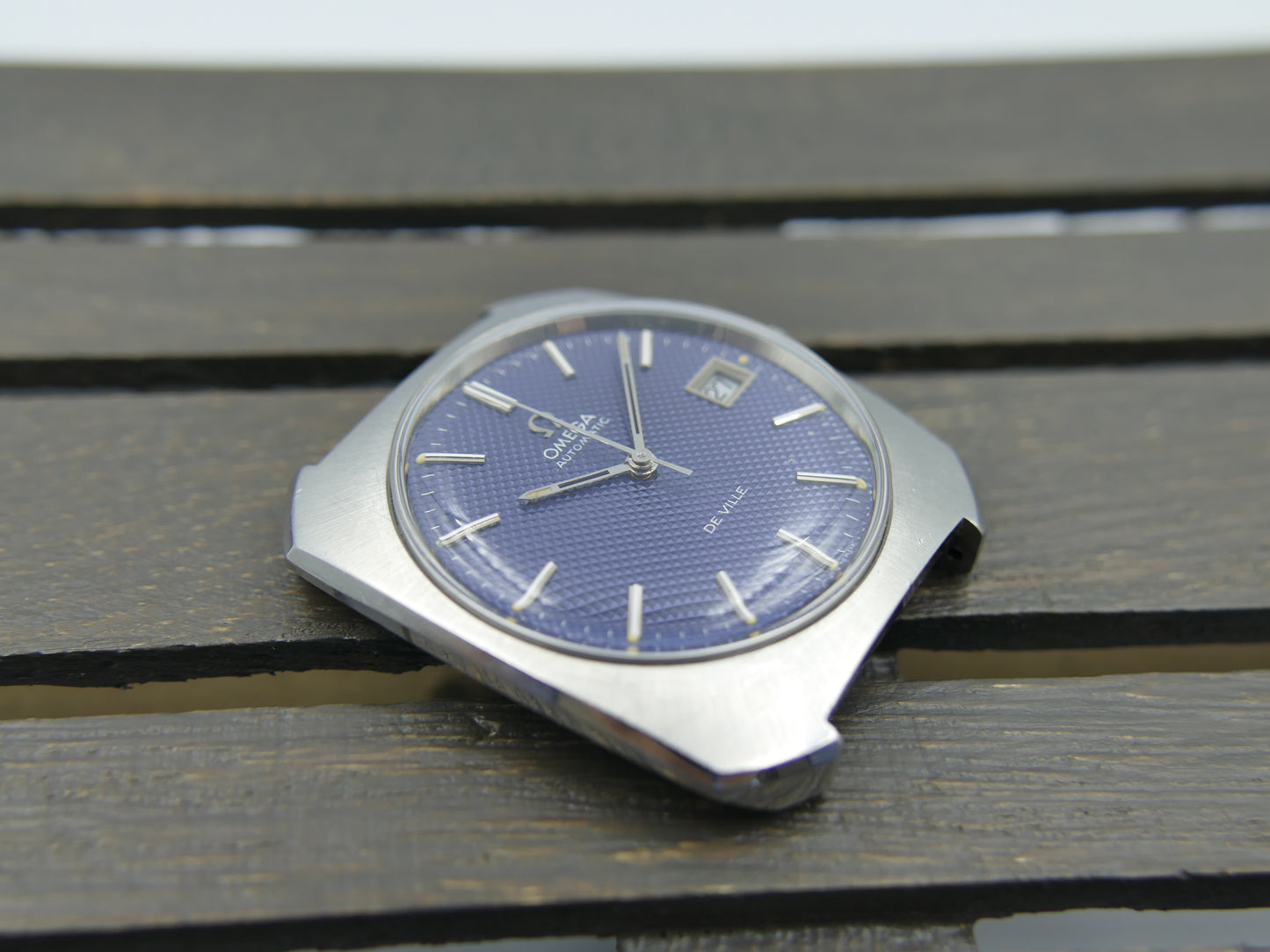 70s vintage watch mens Omega De Ville ref 166.085 automatic cal. 1002 waffle blue dial serviced