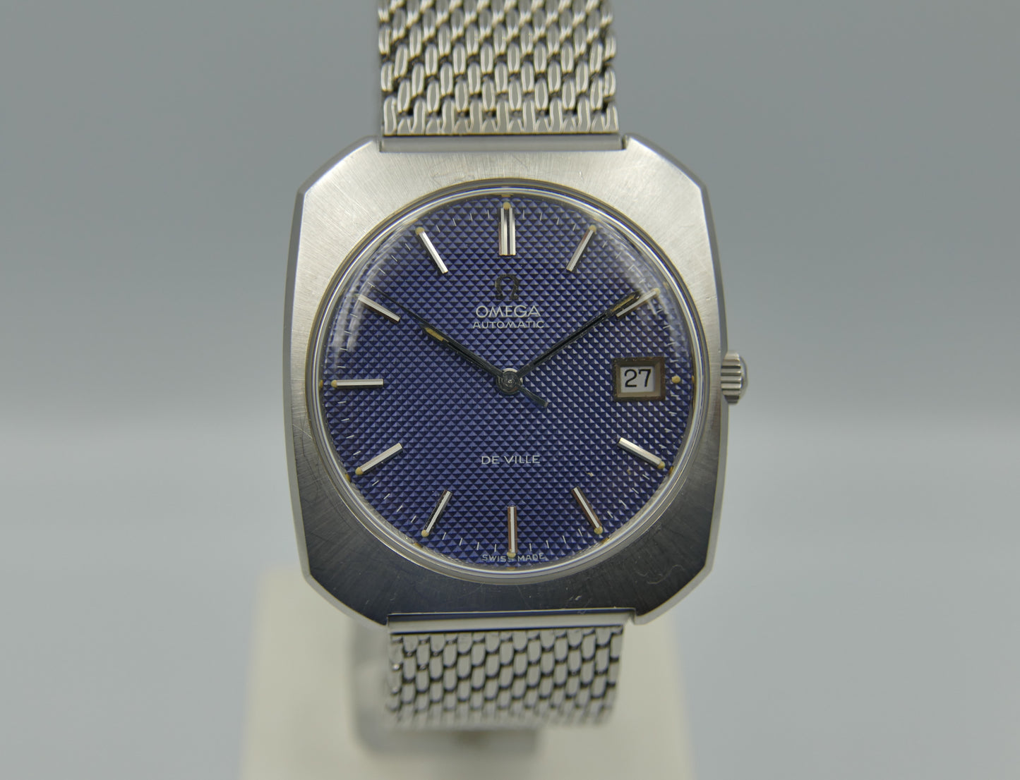 70s vintage watch mens Omega De Ville ref 166.085 automatic cal. 1002 waffle blue dial serviced