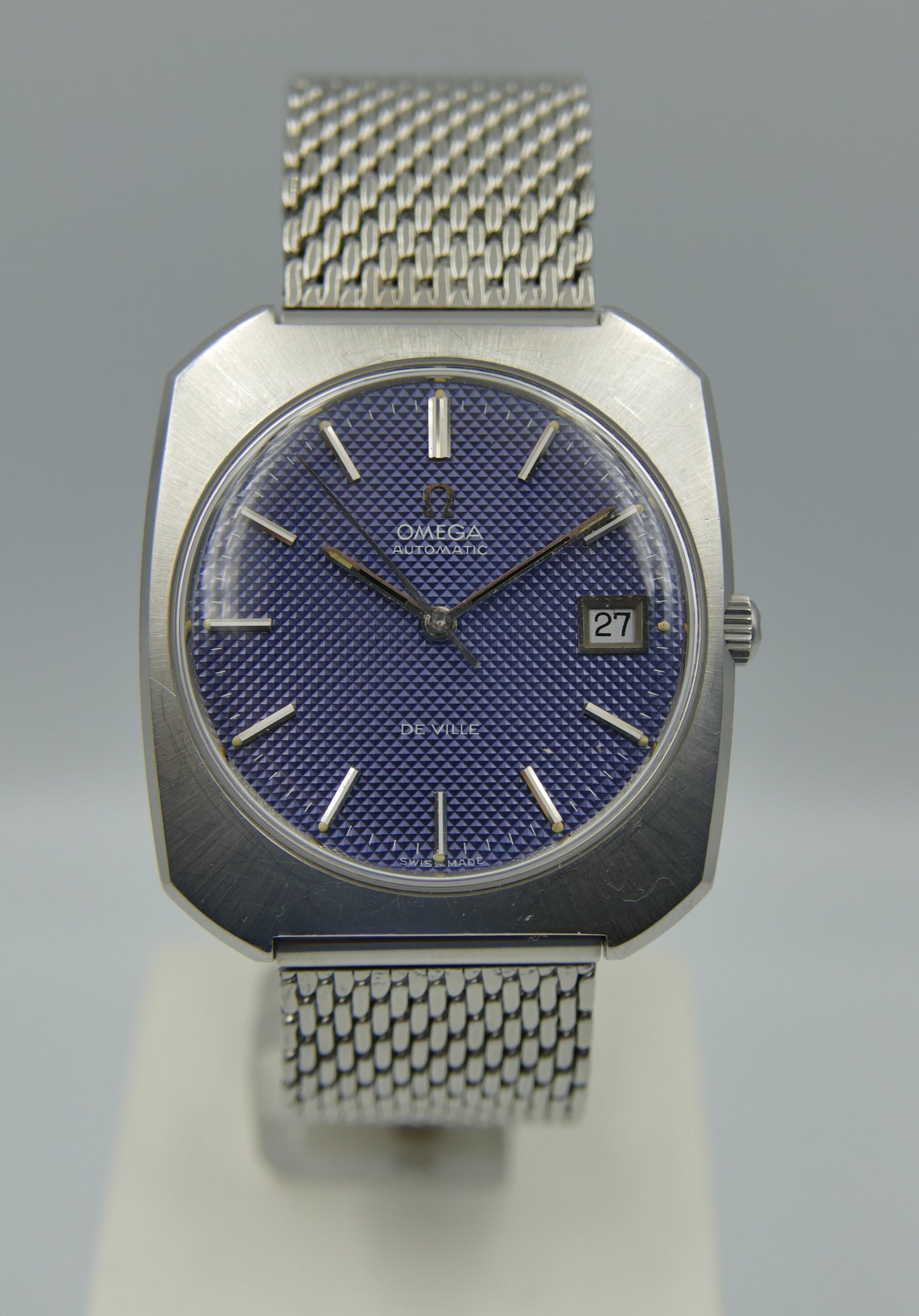 70s vintage watch mens Omega De Ville ref 166.085 automatic cal. 1002 waffle blue dial serviced