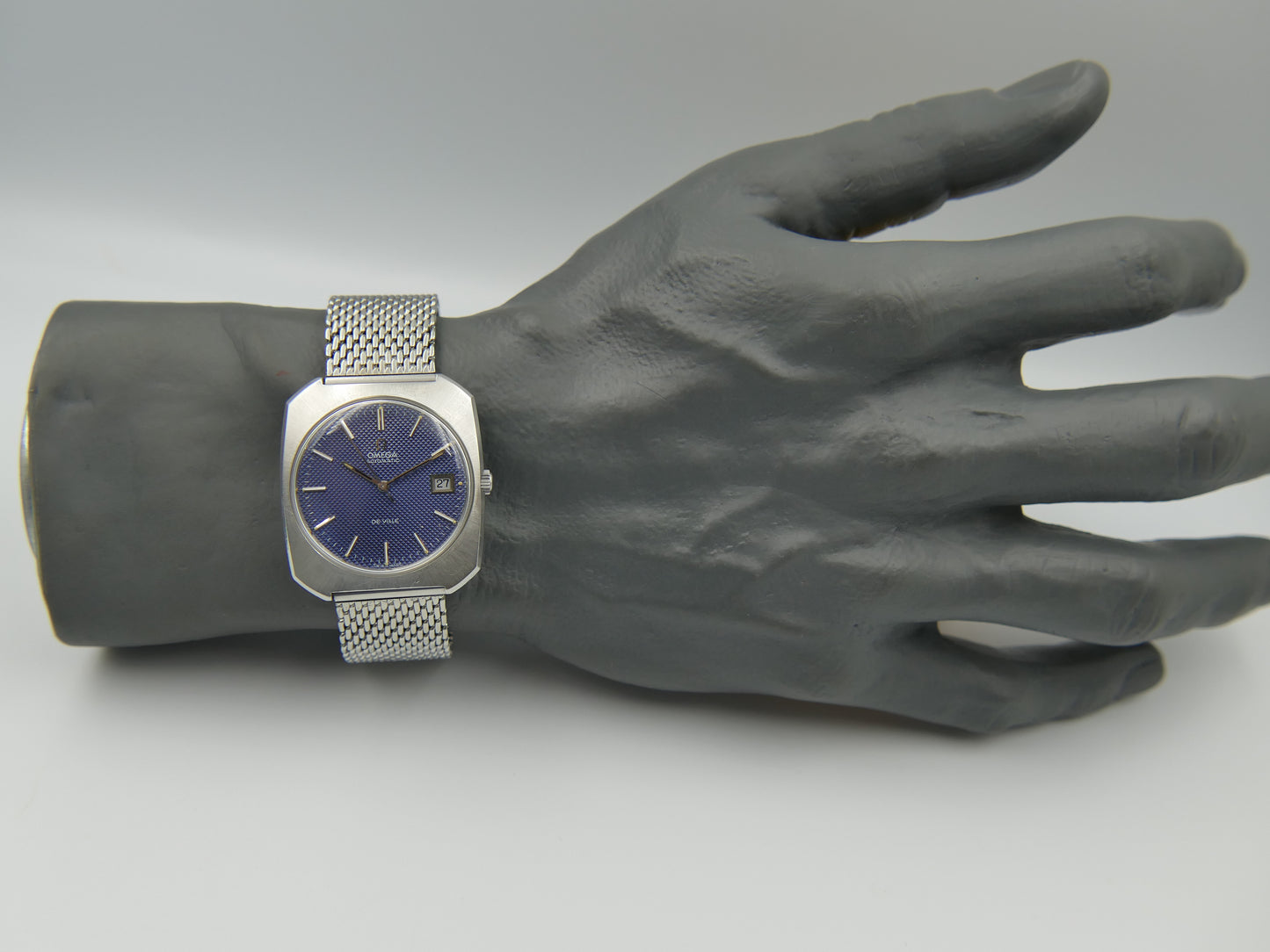 70s vintage watch mens Omega De Ville ref 166.085 automatic cal. 1002 waffle blue dial serviced
