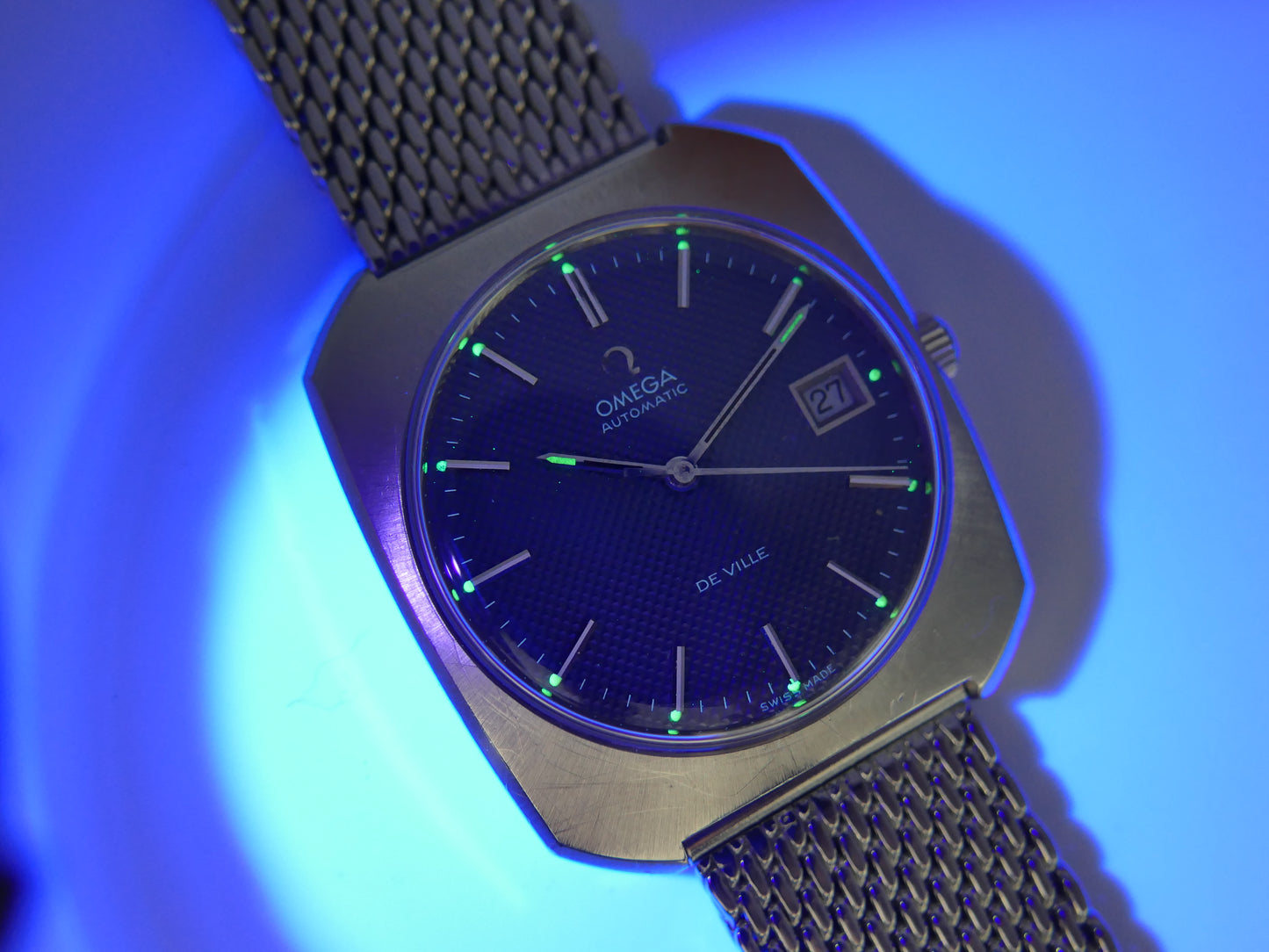 70s vintage watch mens Omega De Ville ref 166.085 automatic cal. 1002 waffle blue dial serviced