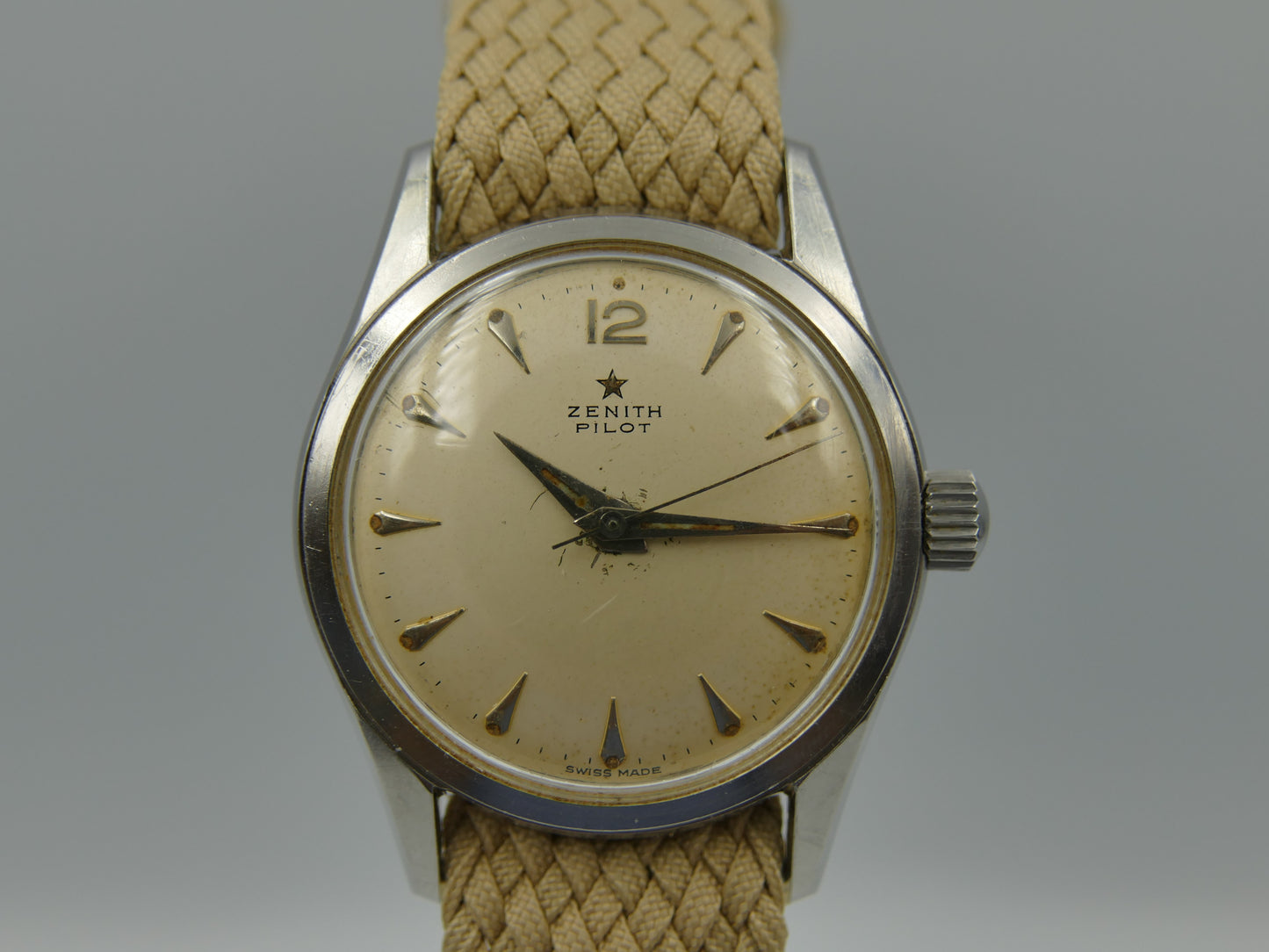 50s vintage watch mens Zenith Pilot cal. 120 serviced 35mm