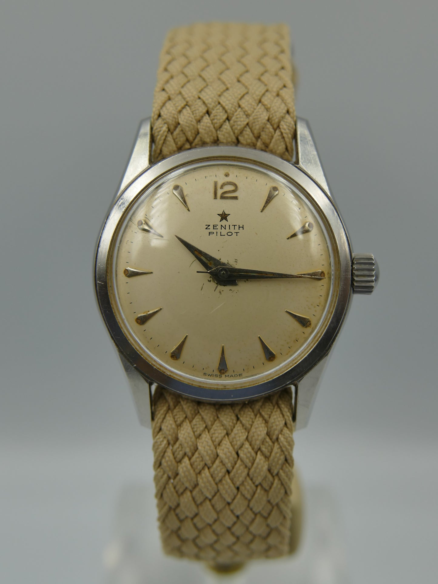 50s vintage watch mens Zenith Pilot cal. 120 serviced 35mm
