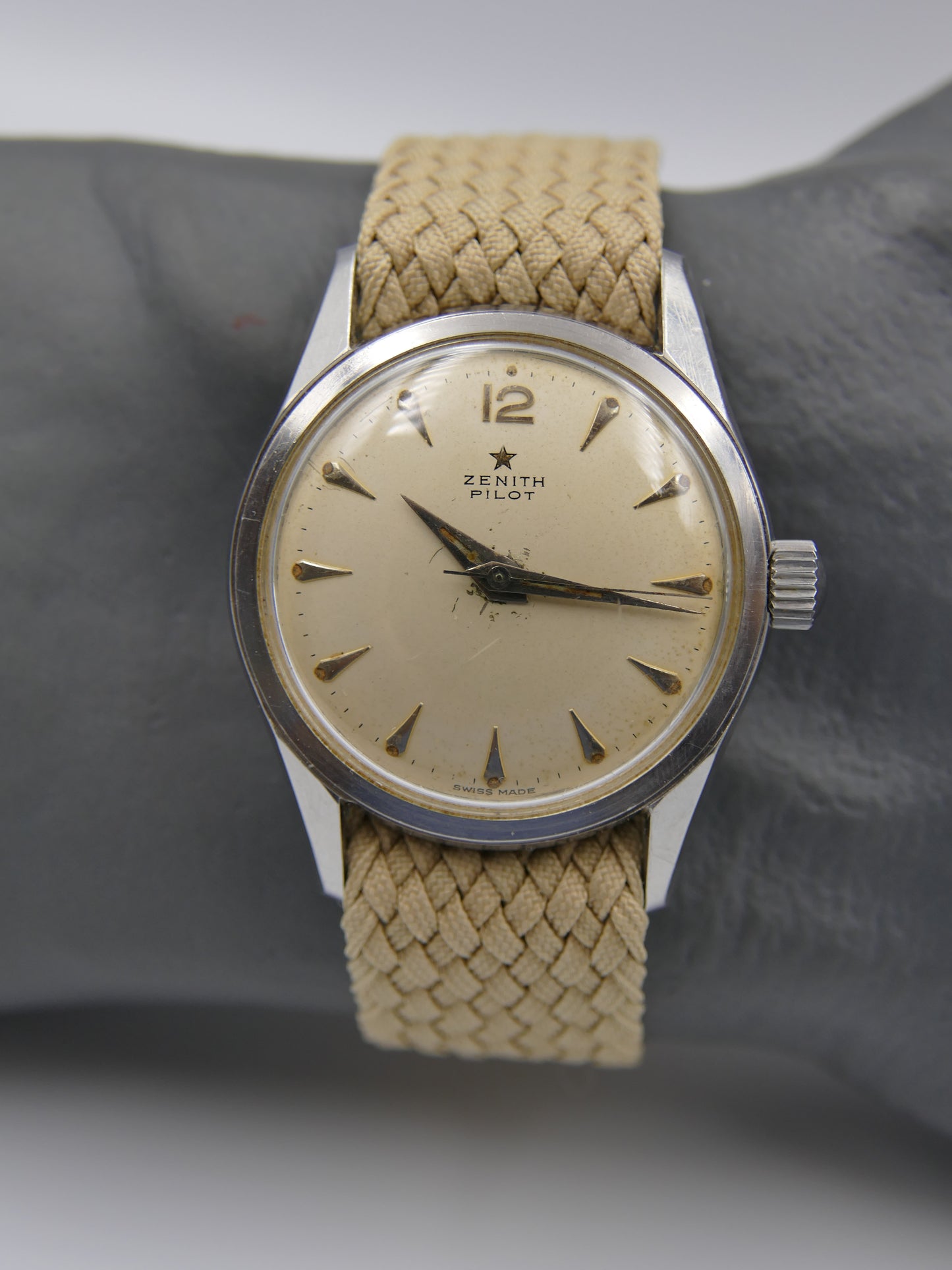 50s vintage watch mens Zenith Pilot cal. 120 serviced 35mm