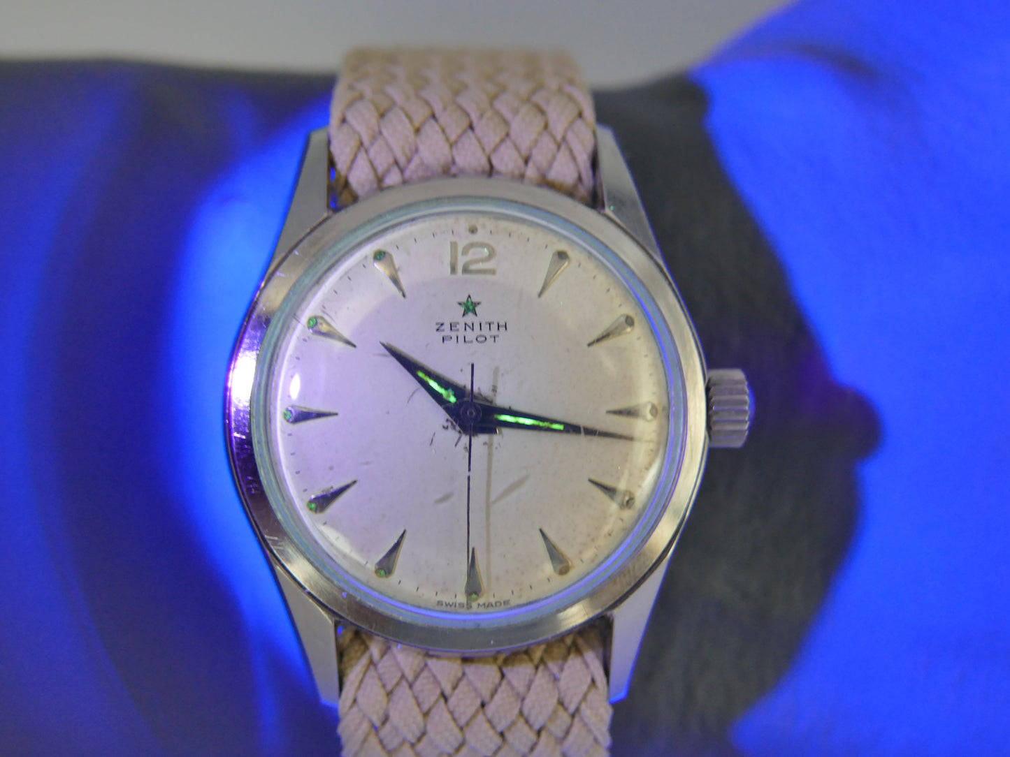 50s vintage watch mens Zenith Pilot cal. 120 serviced 35mm