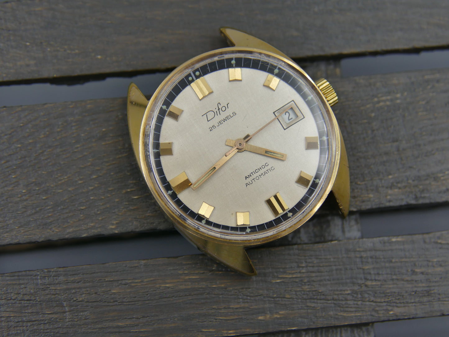 70s vintage watch mens Difor 25 jewels automatic ETA 2472 gold pl serviced