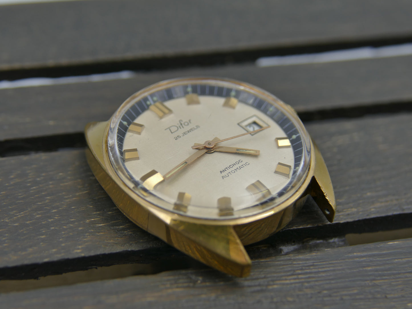 70s vintage watch mens Difor 25 jewels automatic ETA 2472 gold pl serviced