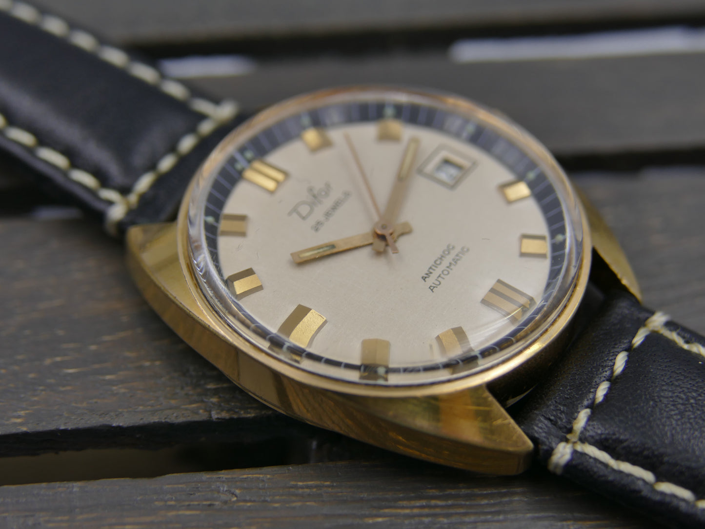 70s vintage watch mens Difor 25 jewels automatic ETA 2472 gold pl serviced