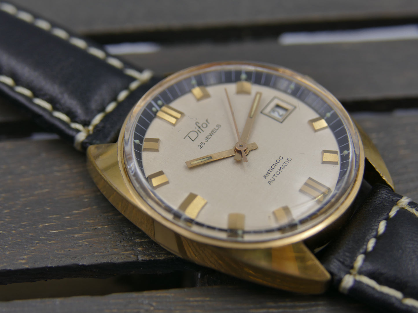 70s vintage watch mens Difor 25 jewels automatic ETA 2472 gold pl serviced