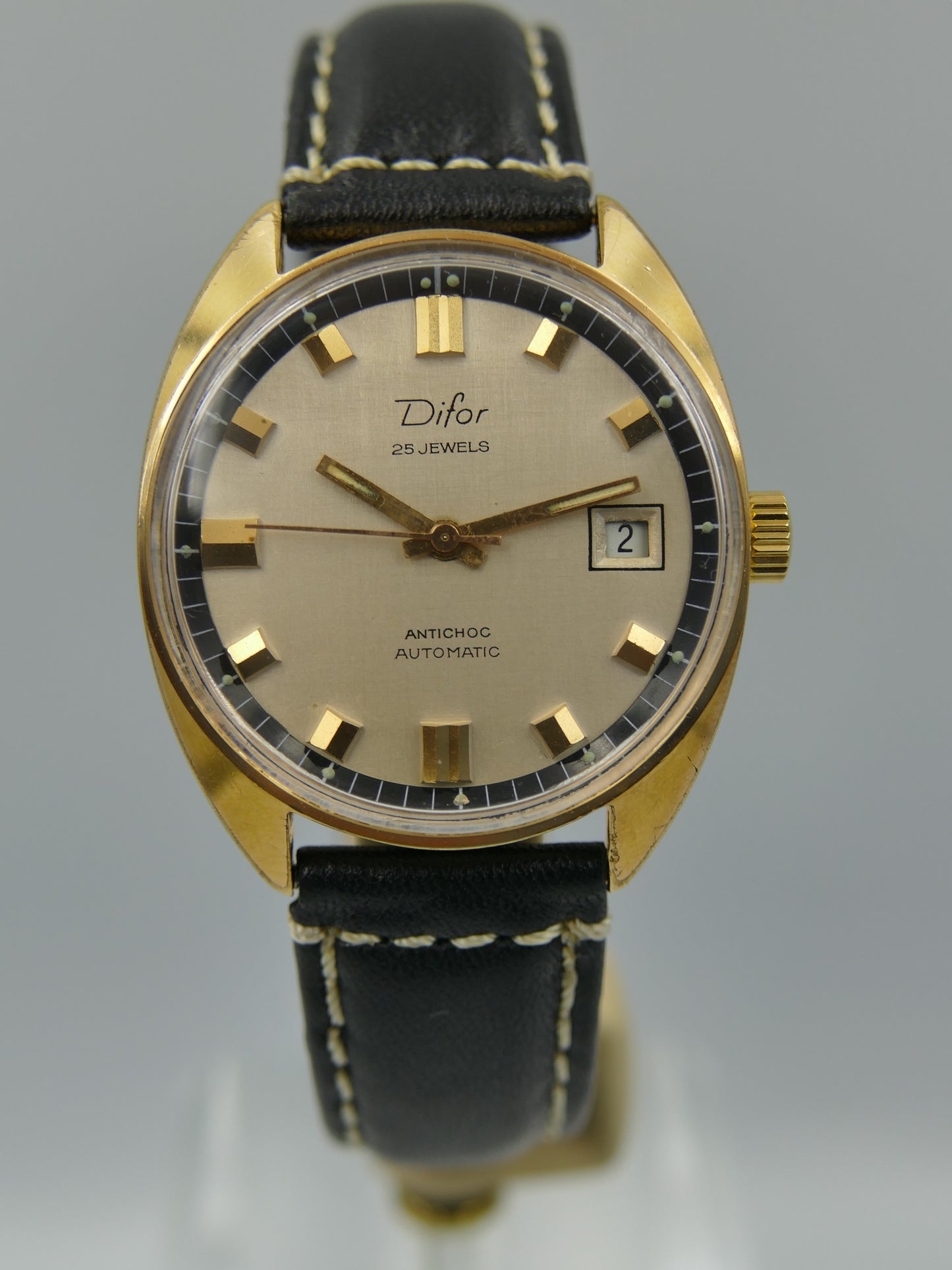 70s vintage watch mens Difor 25 jewels automatic ETA 2472 gold pl serviced