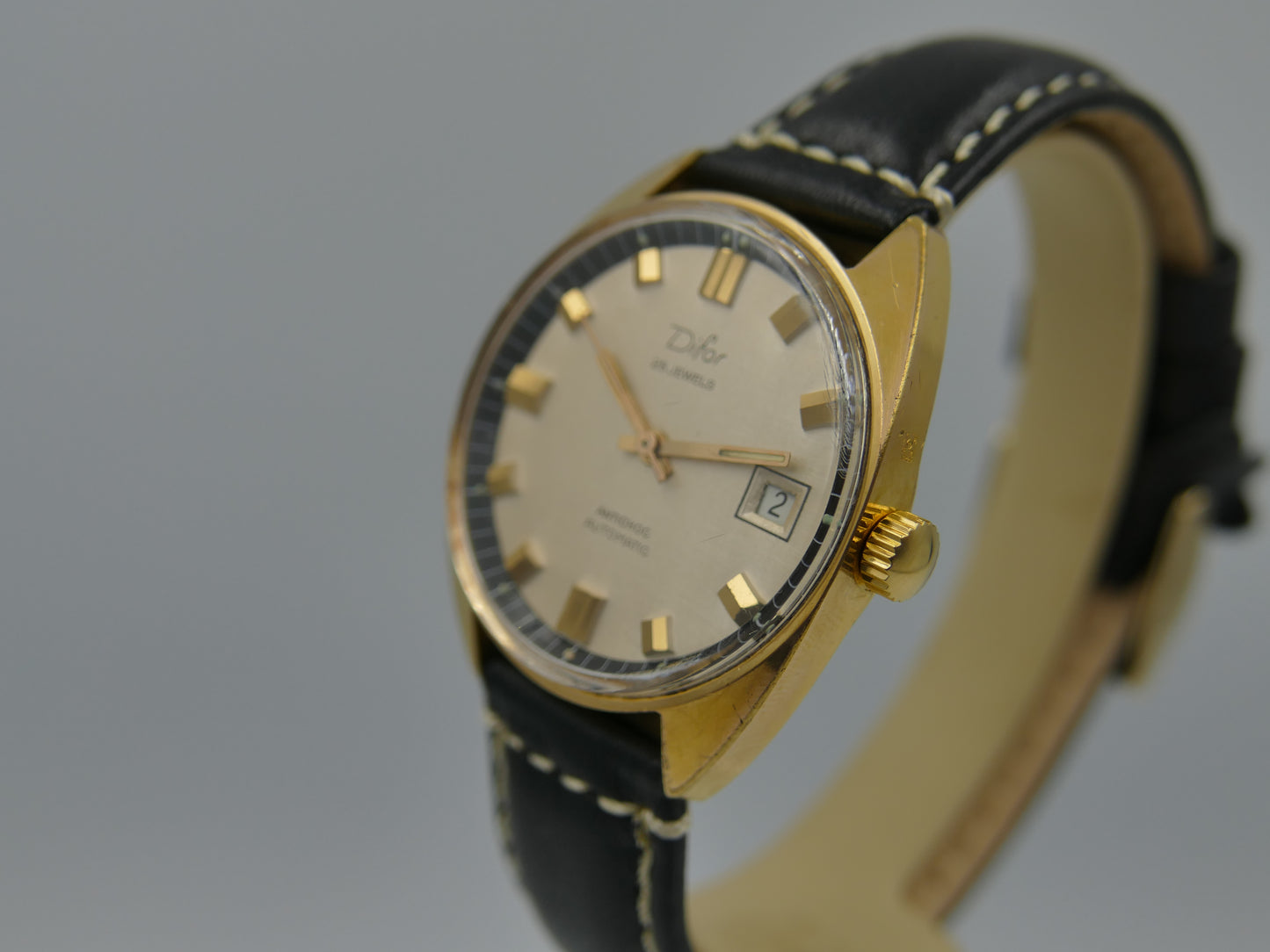70s vintage watch mens Difor 25 jewels automatic ETA 2472 gold pl serviced