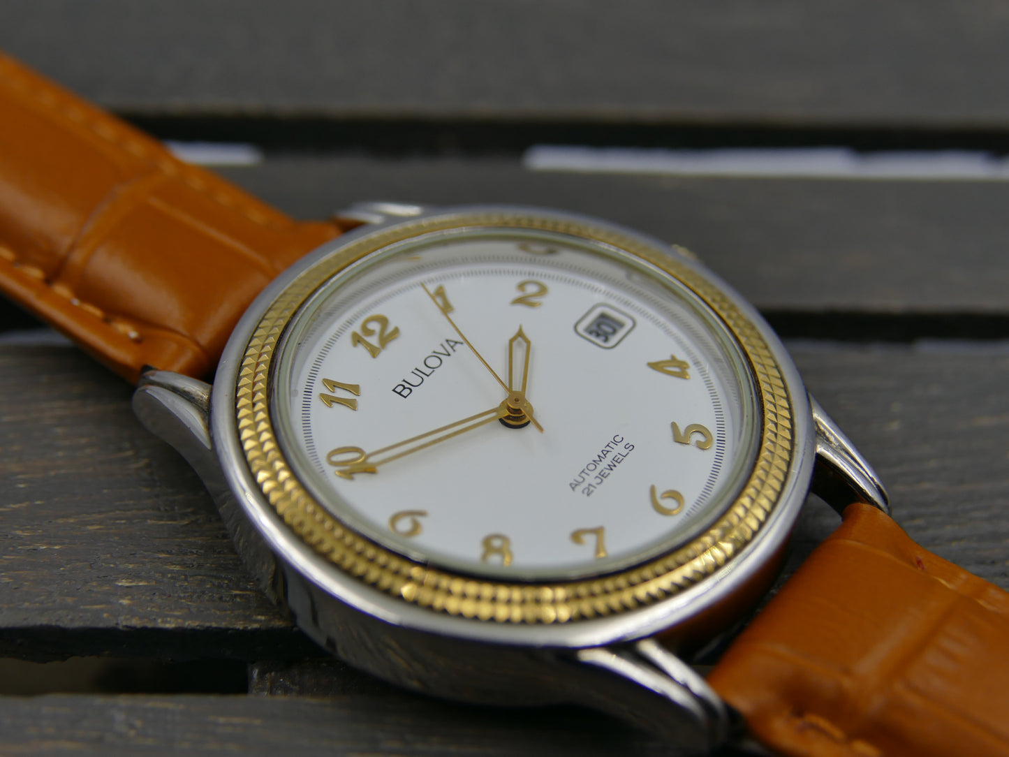 90s vintage watch mens dress Bulova automatic 21J Miyota 8200 two tone