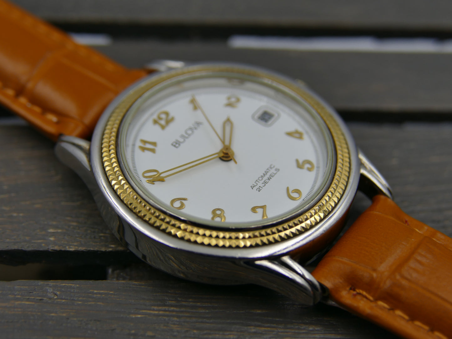 90s vintage watch mens dress Bulova automatic 21J Miyota 8200 two tone