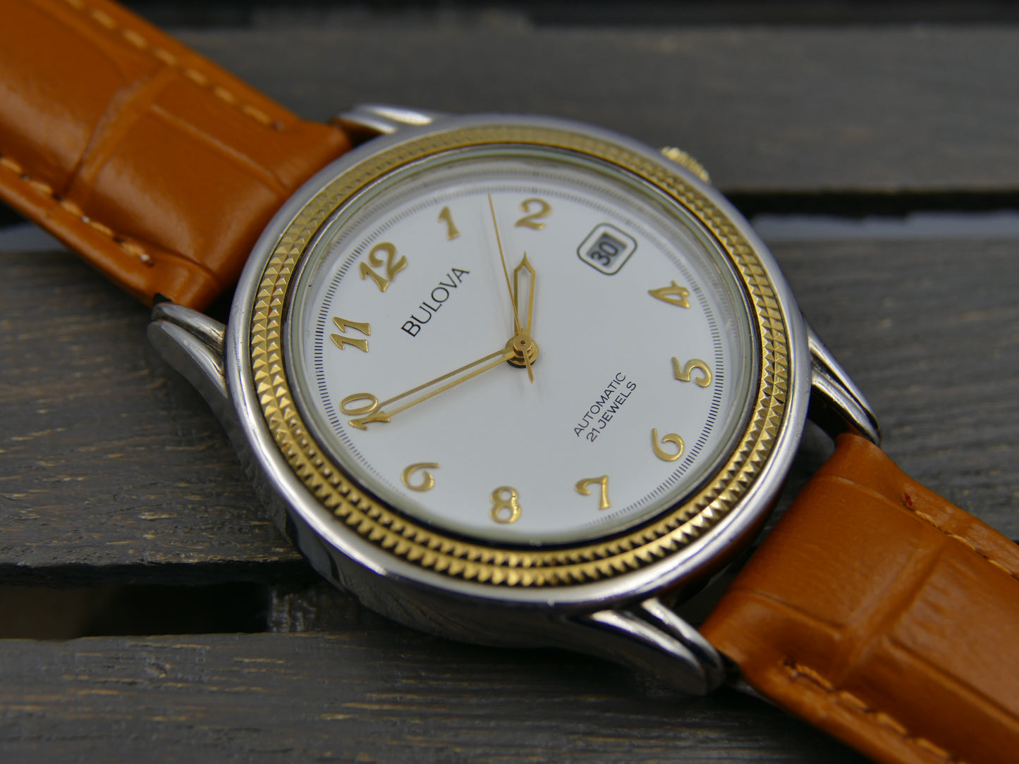 90s vintage watch mens dress Bulova automatic 21J Miyota 8200 two tone