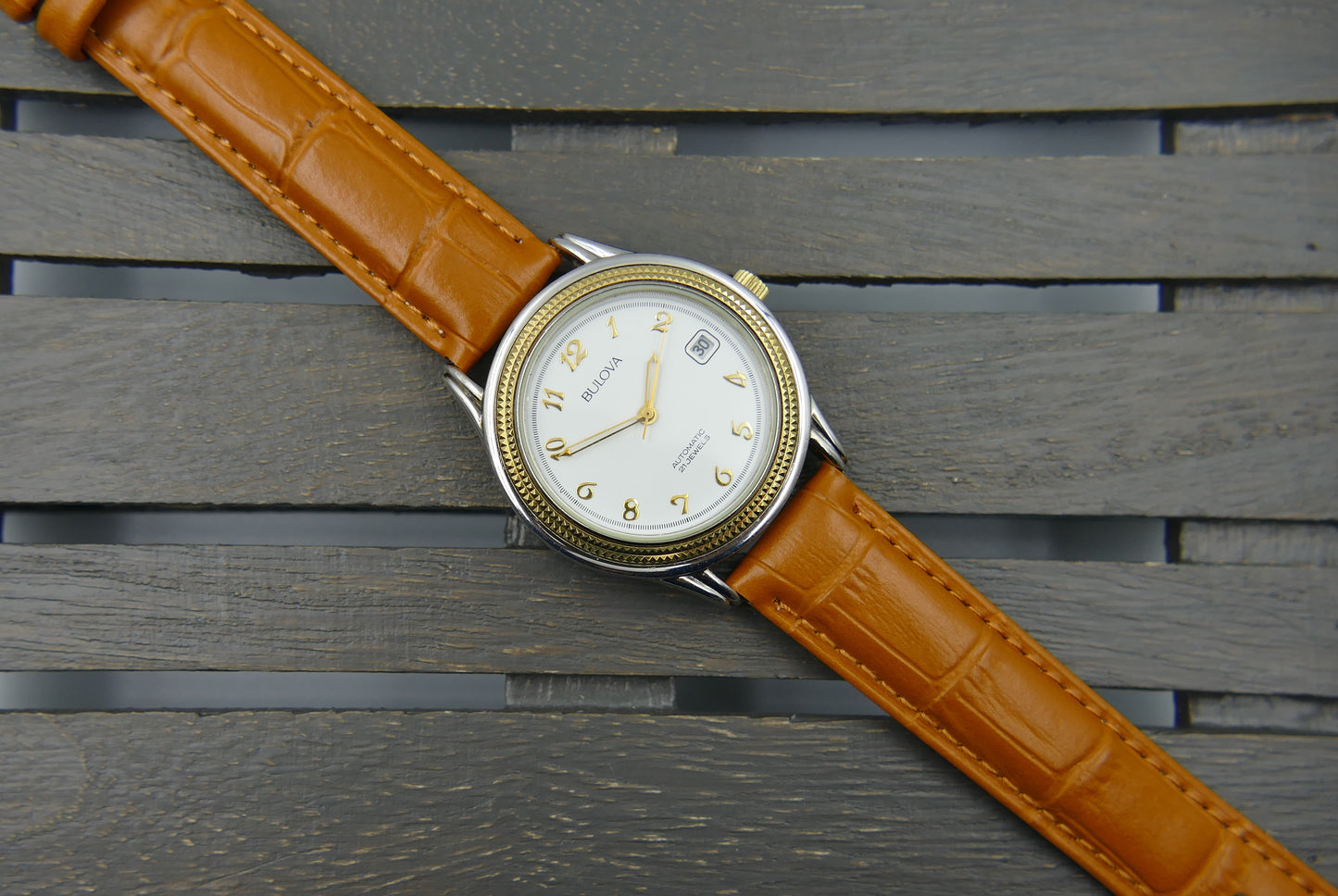 90s vintage watch mens dress Bulova automatic 21J Miyota 8200 two tone