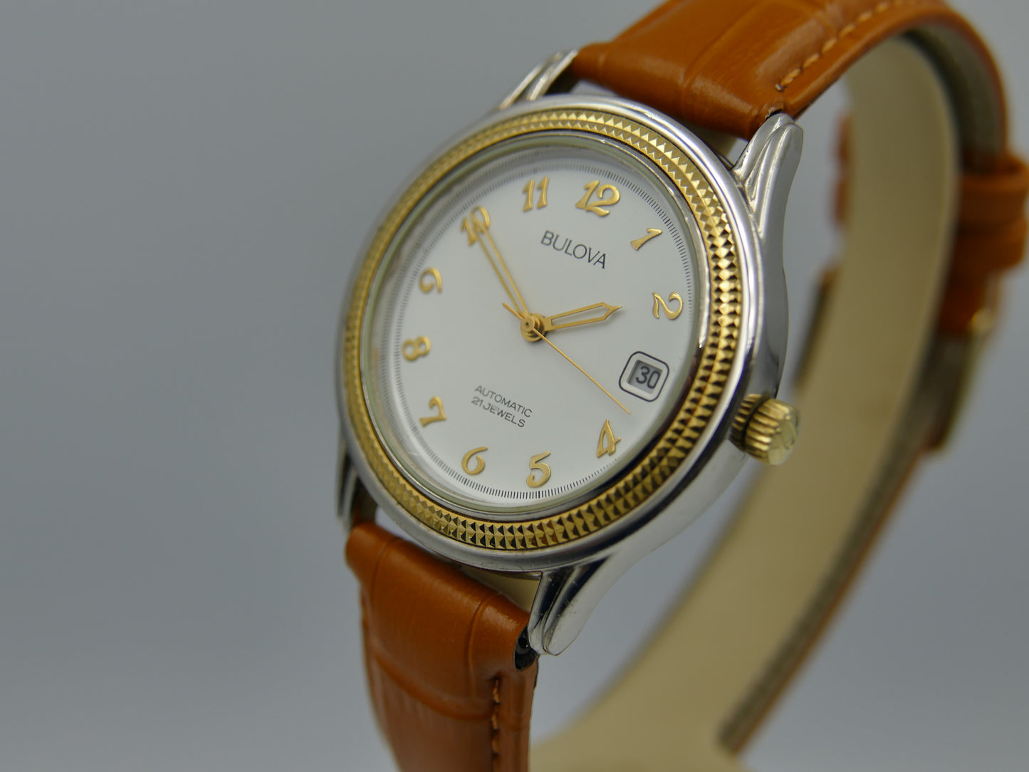 90s vintage watch mens dress Bulova automatic 21J Miyota 8200 two tone