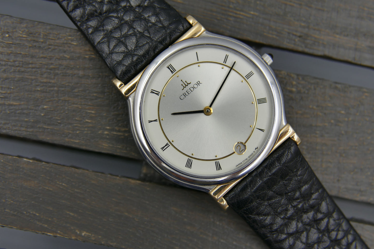 80s vintage watch mens Seiko Credor 7779-6000 18K Gold ultra thin