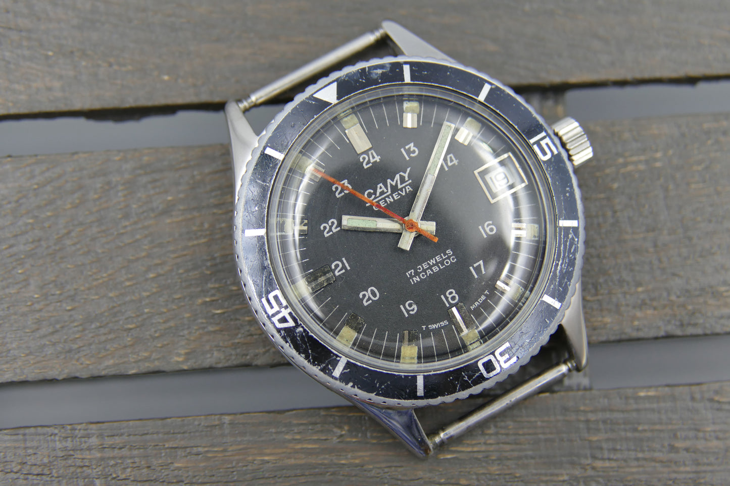 60's vintage watch mens diver Camy geneva ref. 7311 manual wind ST 96-4 serviced
