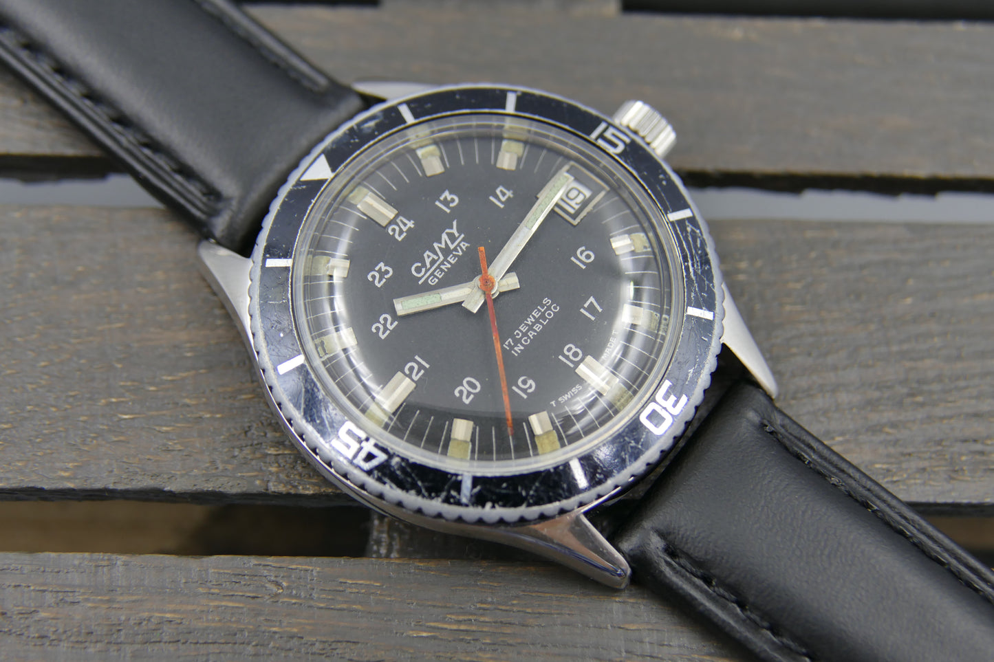 60's vintage watch mens diver Camy geneva ref. 7311 manual wind ST 96-4 serviced
