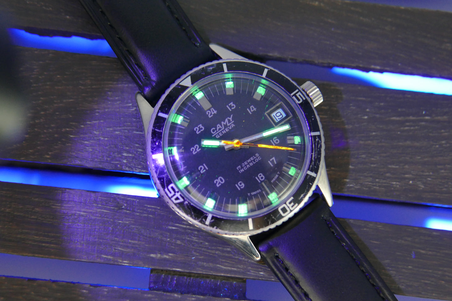 60's vintage watch mens diver Camy geneva ref. 7311 manual wind ST 96-4 serviced