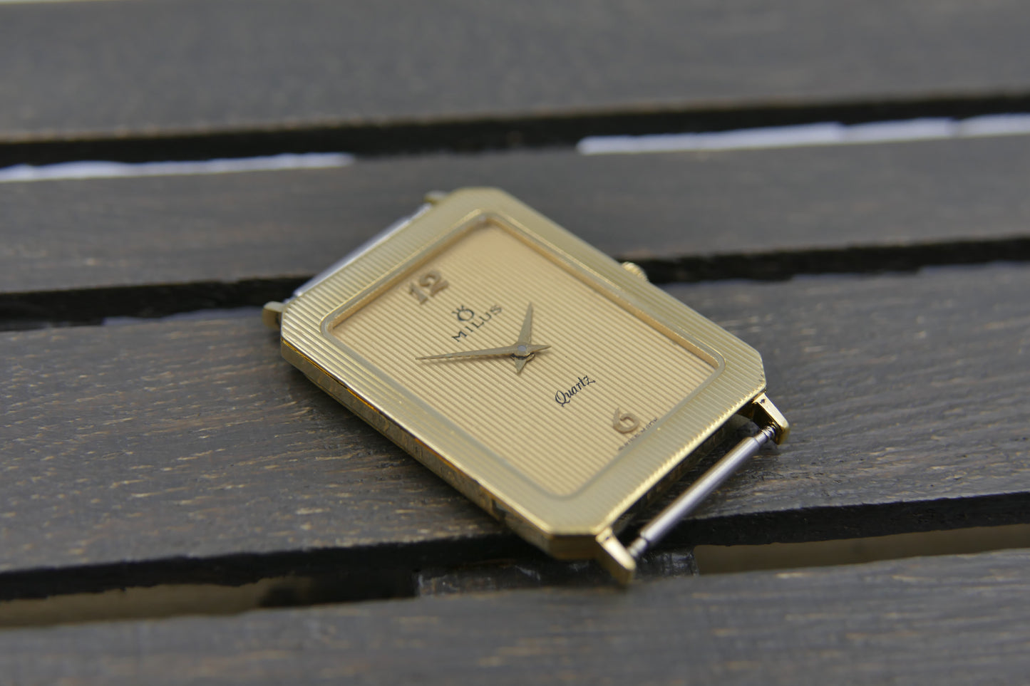 Vintage watch mens dress tank Milus ref 830.004 Gold Tone ultra Thin