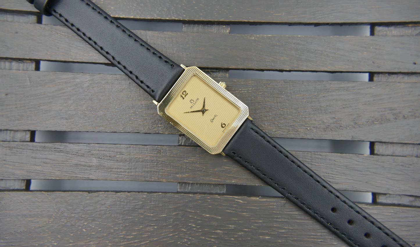 Vintage watch mens dress tank Milus ref 830.004 Gold Tone ultra Thin