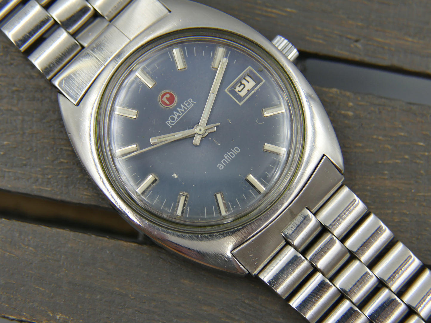 Vintage watch mens Roamer anfibio 430-1120.012 manual wind serviced blue dial