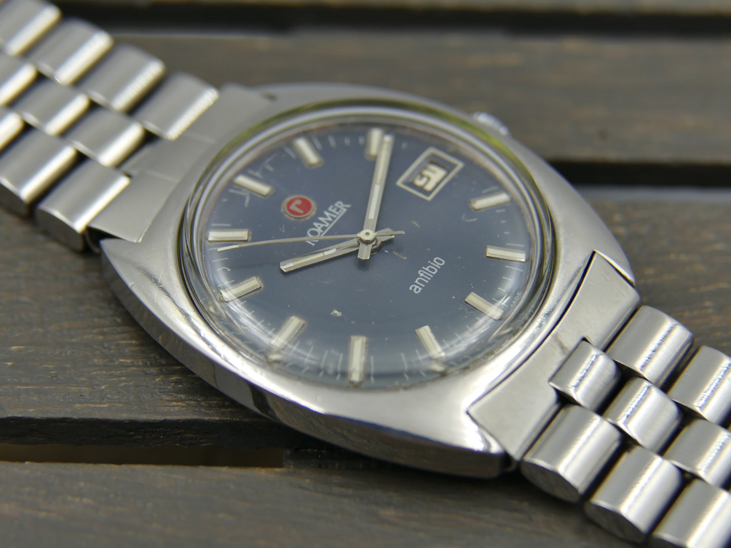 Vintage watch mens Roamer anfibio 430-1120.012 manual wind serviced blue dial
