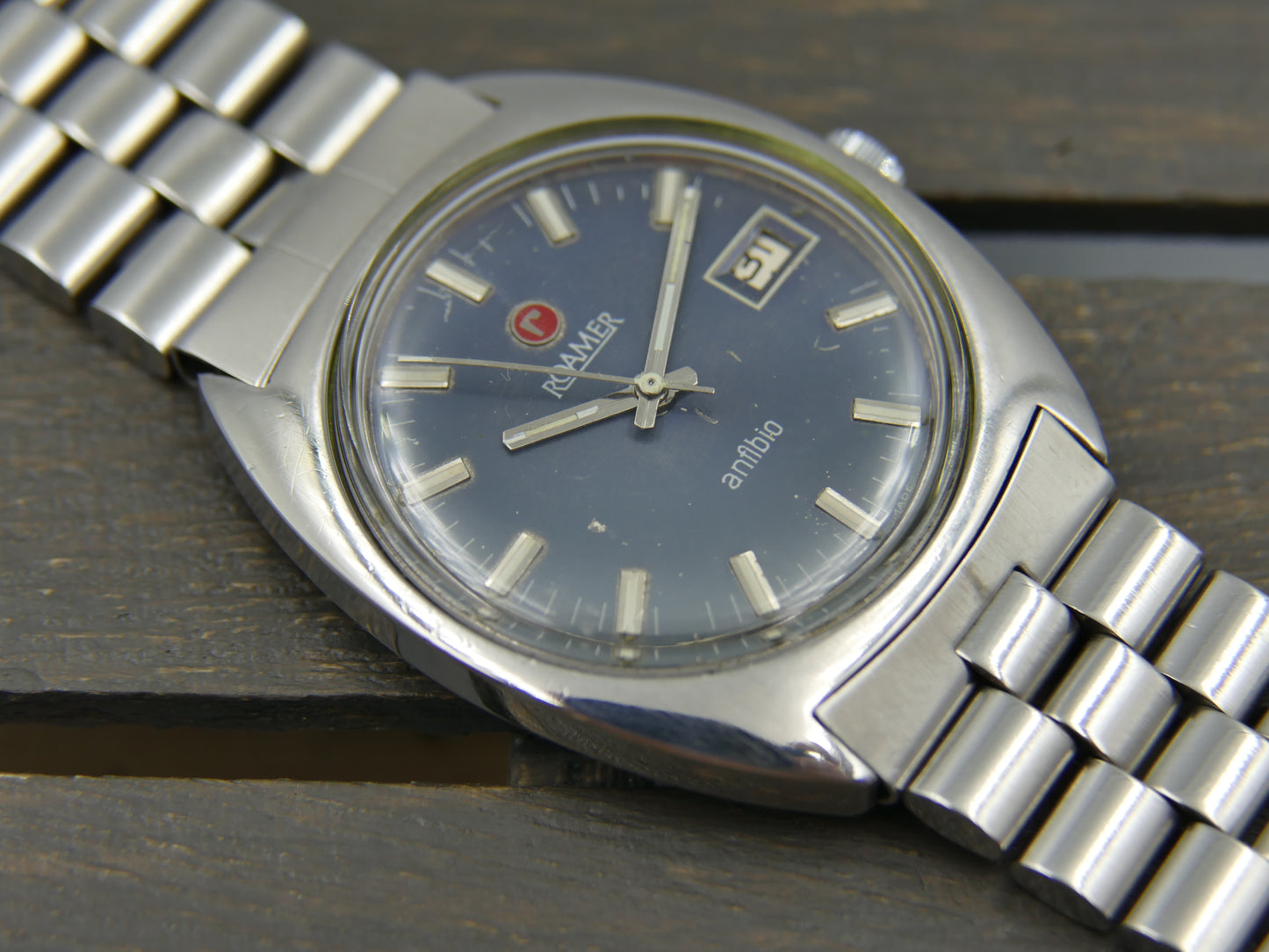 Vintage watch mens Roamer anfibio 430-1120.012 manual wind serviced blue dial