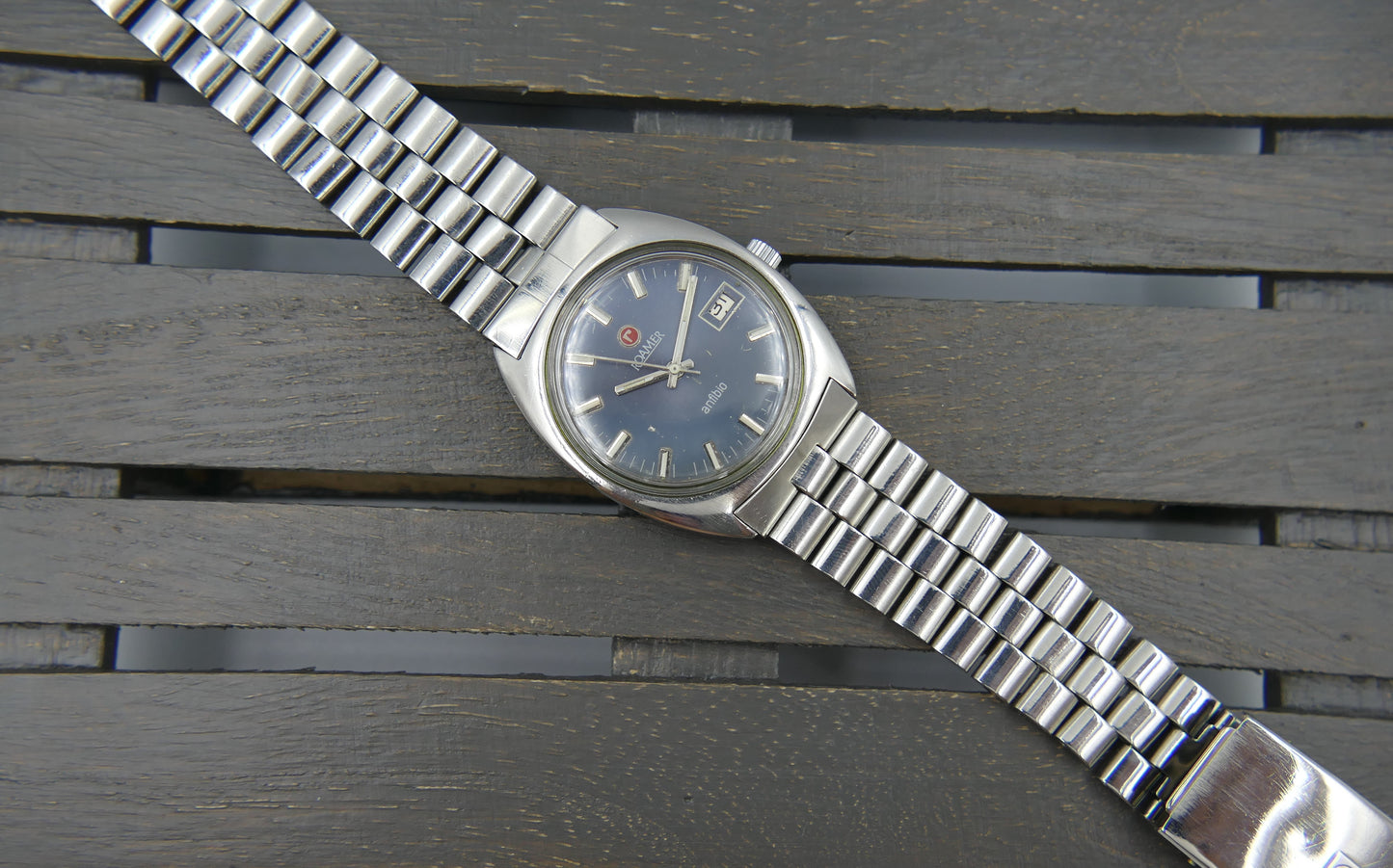 Vintage watch mens Roamer anfibio 430-1120.012 manual wind serviced blue dial