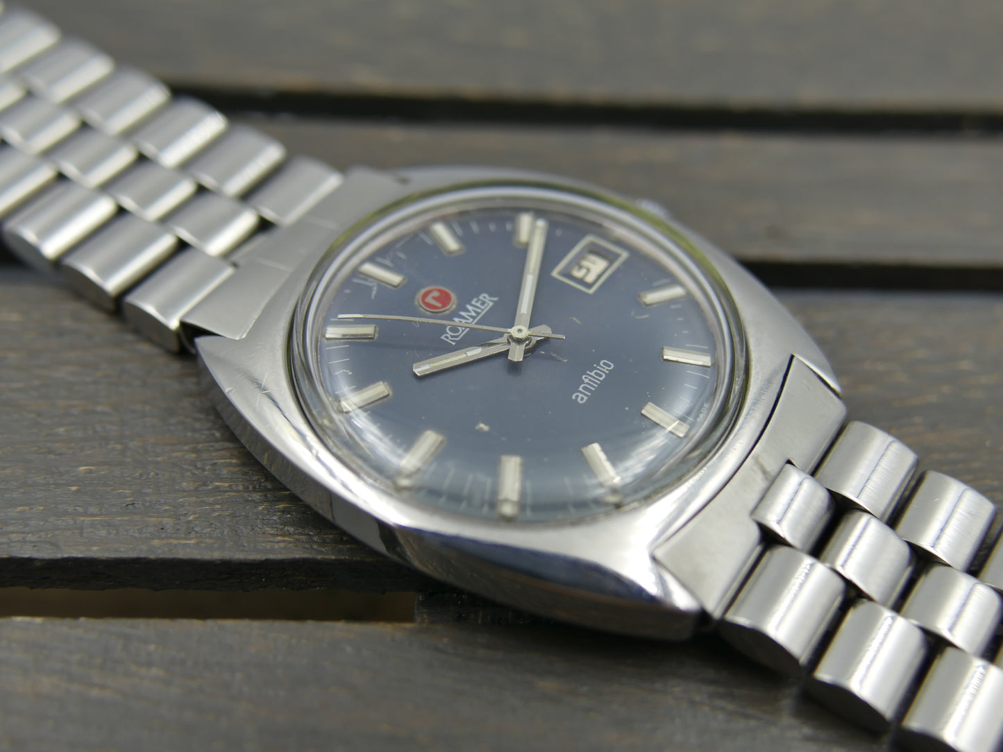 Vintage watch mens Roamer anfibio 430-1120.012 manual wind serviced blue dial