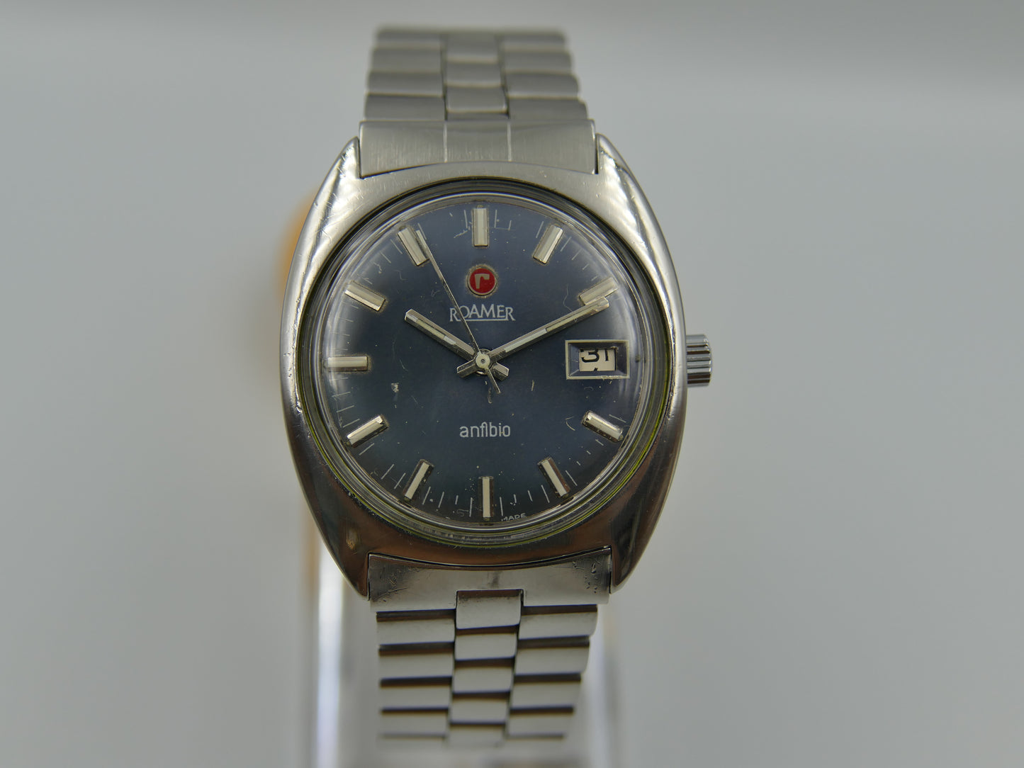 Vintage watch mens Roamer anfibio 430-1120.012 manual wind serviced blue dial