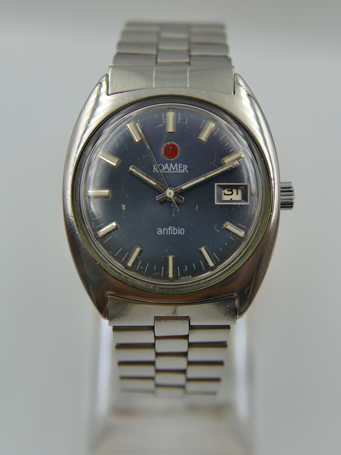 Vintage watch mens Roamer anfibio 430-1120.012 manual wind serviced blue dial