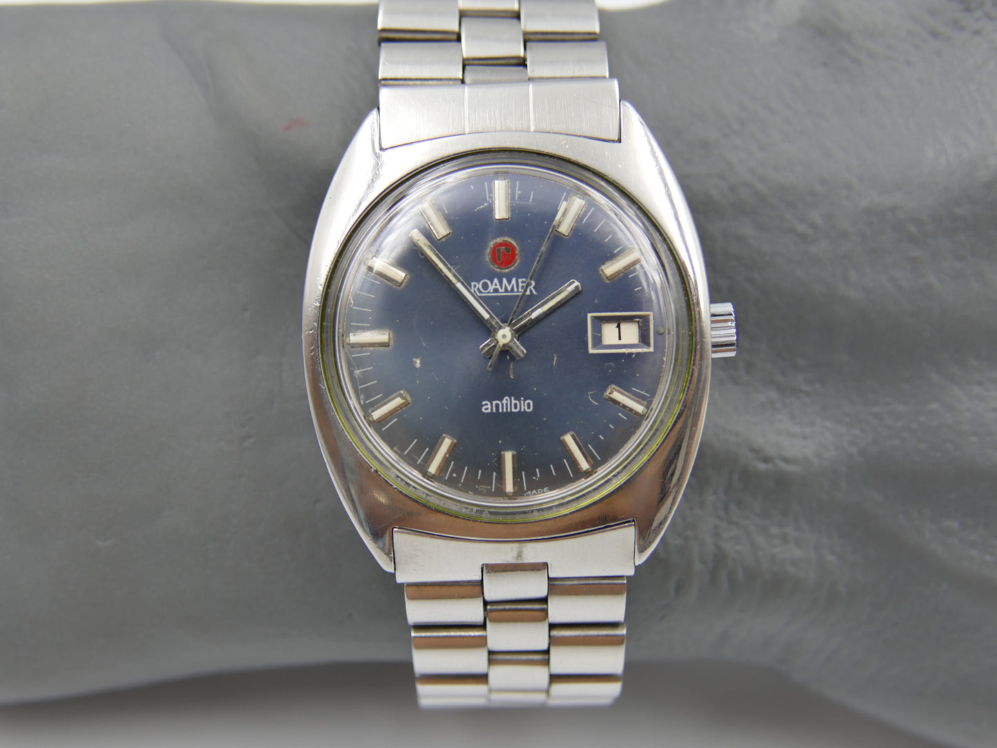 Vintage watch mens Roamer anfibio 430-1120.012 manual wind serviced blue dial