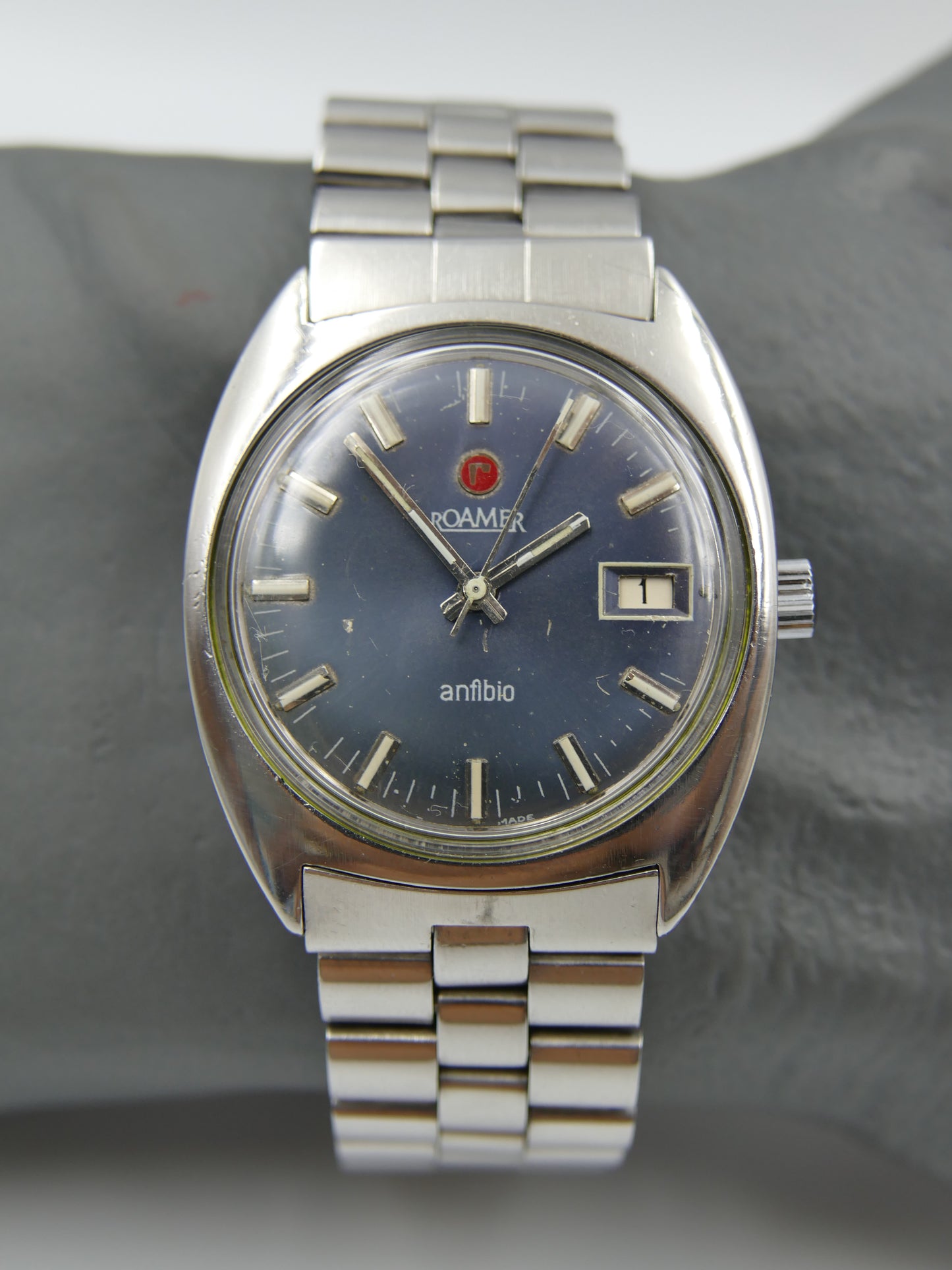 Vintage watch mens Roamer anfibio 430-1120.012 manual wind serviced blue dial