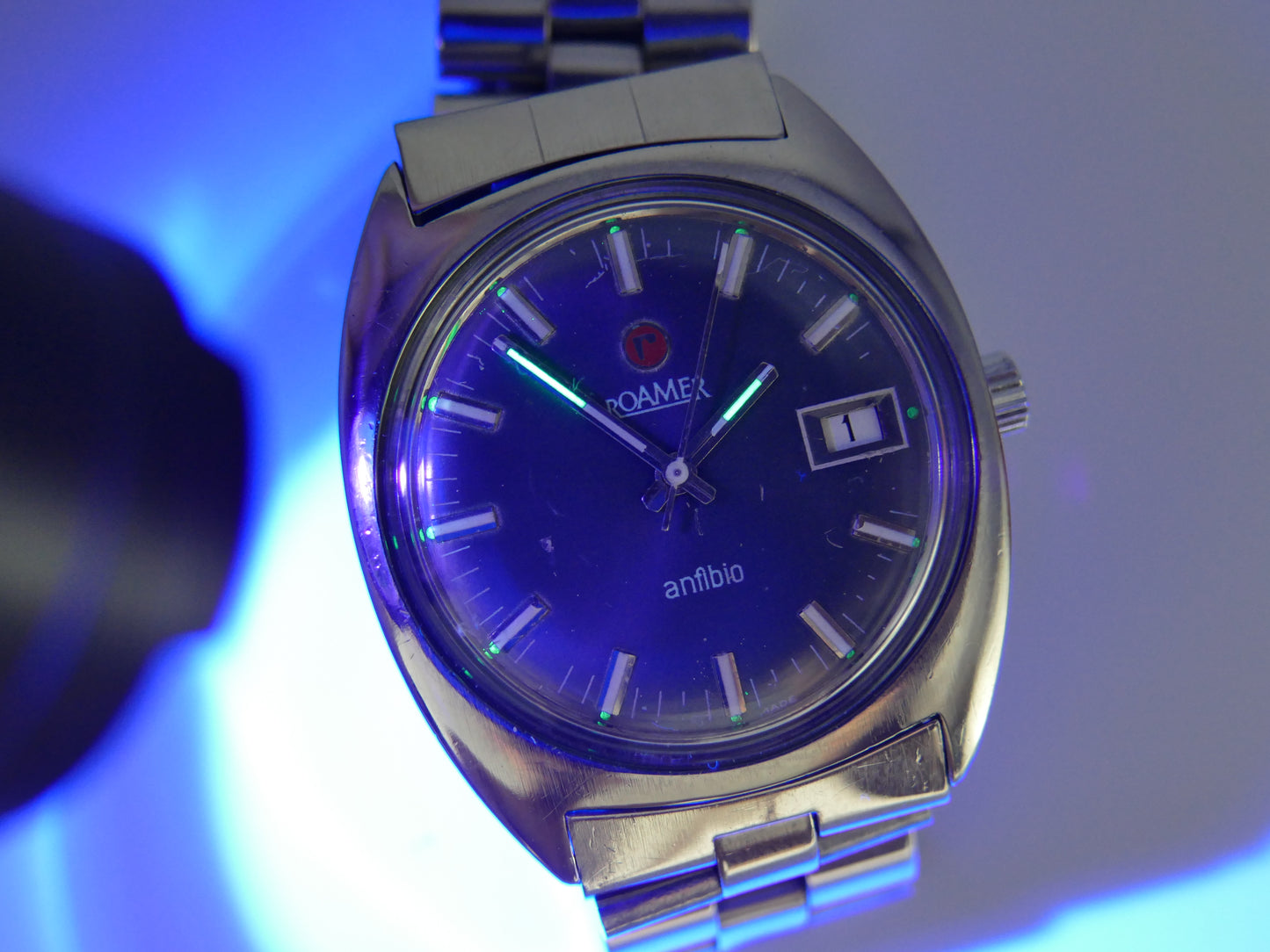 Vintage watch mens Roamer anfibio 430-1120.012 manual wind serviced blue dial