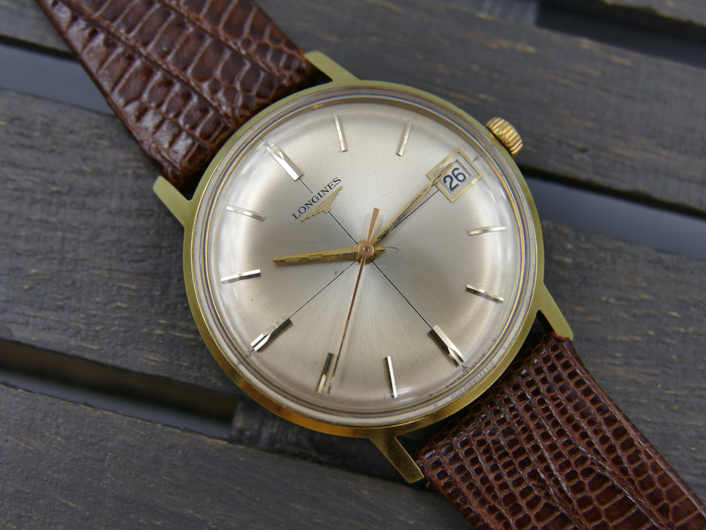 70’s vintage watch mens Longines cross dial ref. 7626 -3 hand wind 701