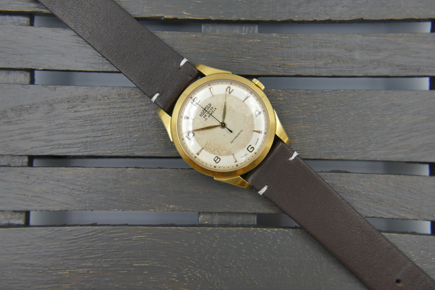 50s vintage watch mens Roamer De Luxe two tone ST 372 rare