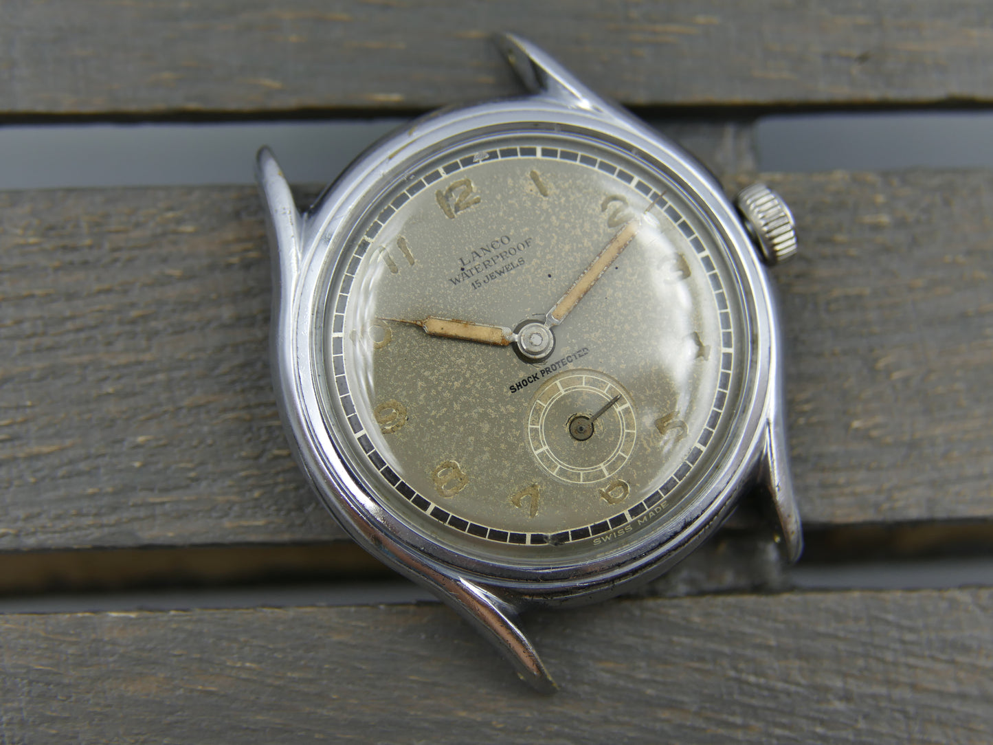 40’s vintage watch mens military Lanco hand wind 1022 grey