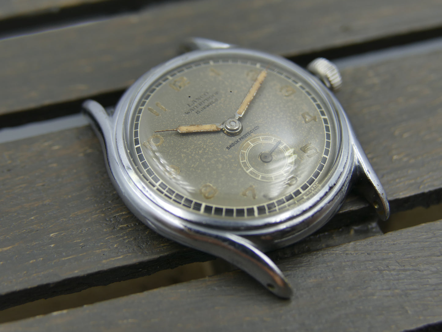 40’s vintage watch mens military Lanco hand wind 1022 grey