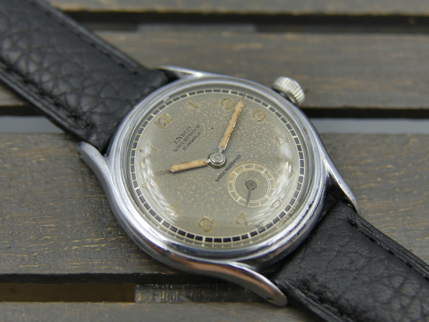 40’s vintage watch mens military Lanco hand wind 1022 grey